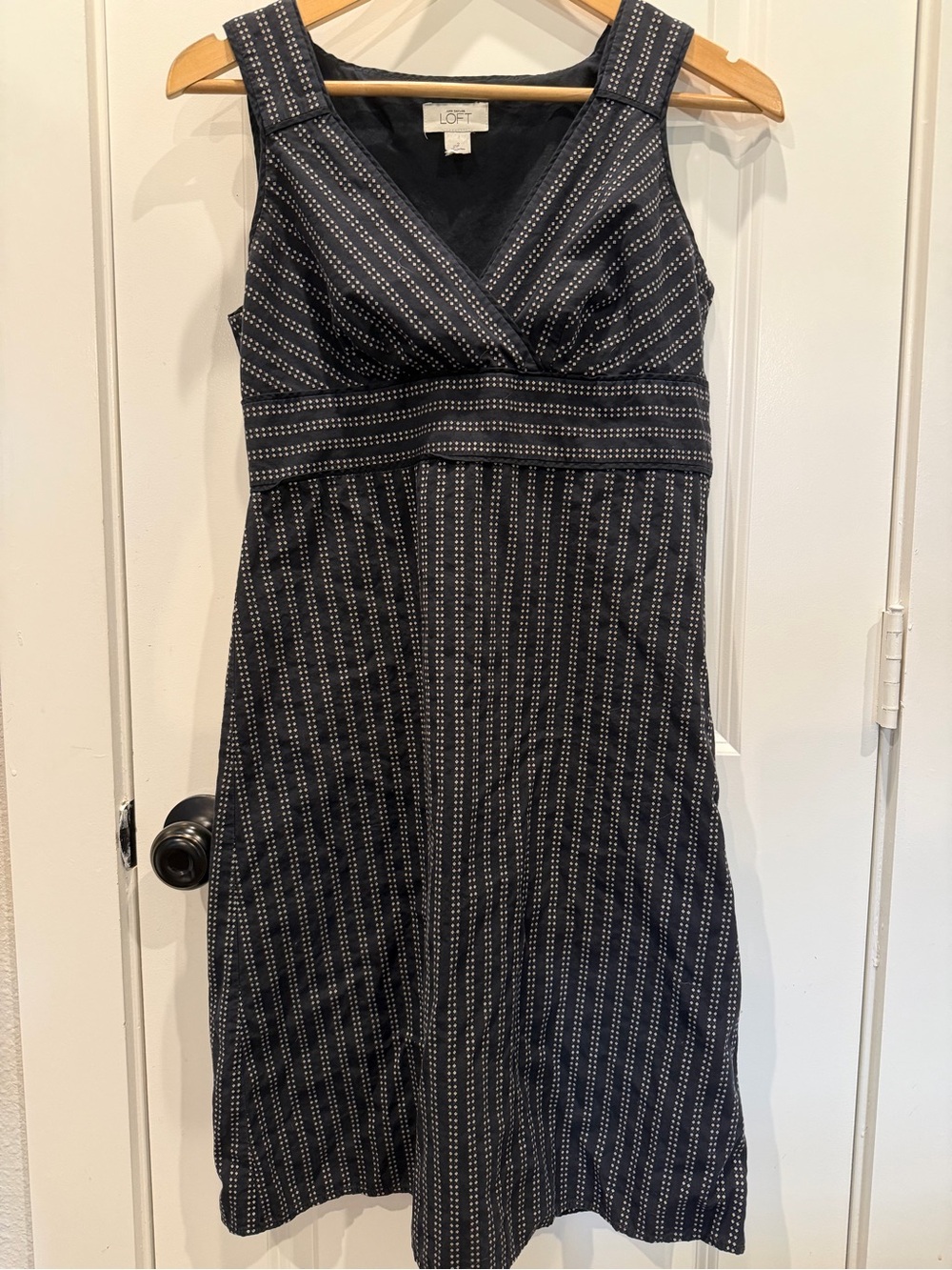 LOFT Black and White Pinstripe Sleeveless Midi Dress